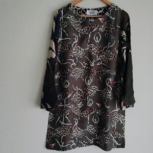 La Prestic Ouiston Luxury Silk Ballerina Leopard Floral Patchwork Pocket Dress